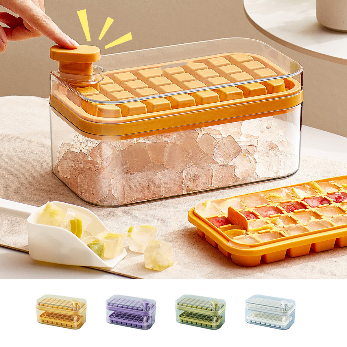 One-Button Ice Cube Maker Tray with Storage Box