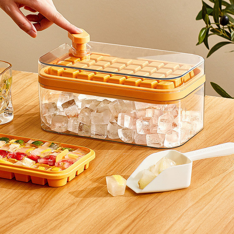 One-Button Ice Cube Maker Tray with Storage Box