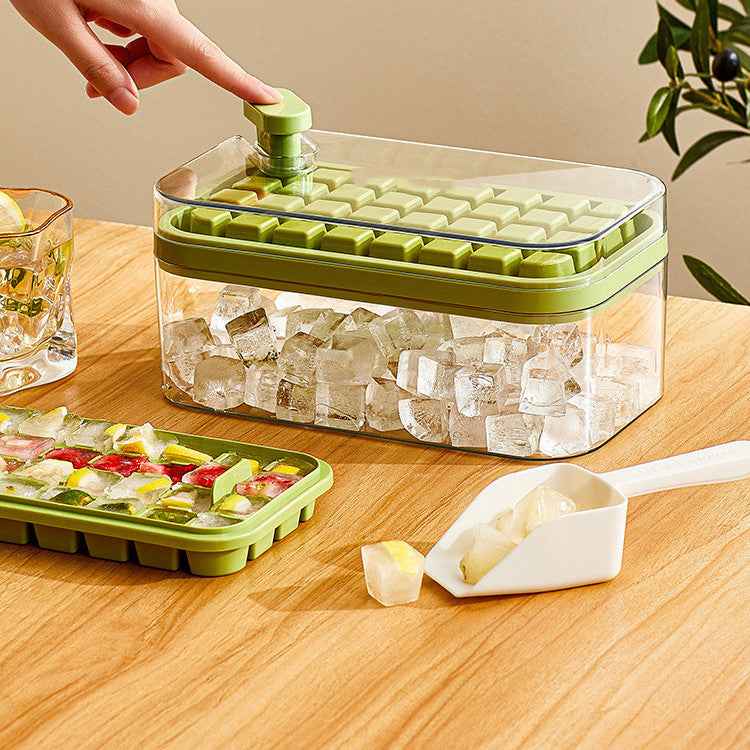 One-Button Ice Cube Maker Tray with Storage Box