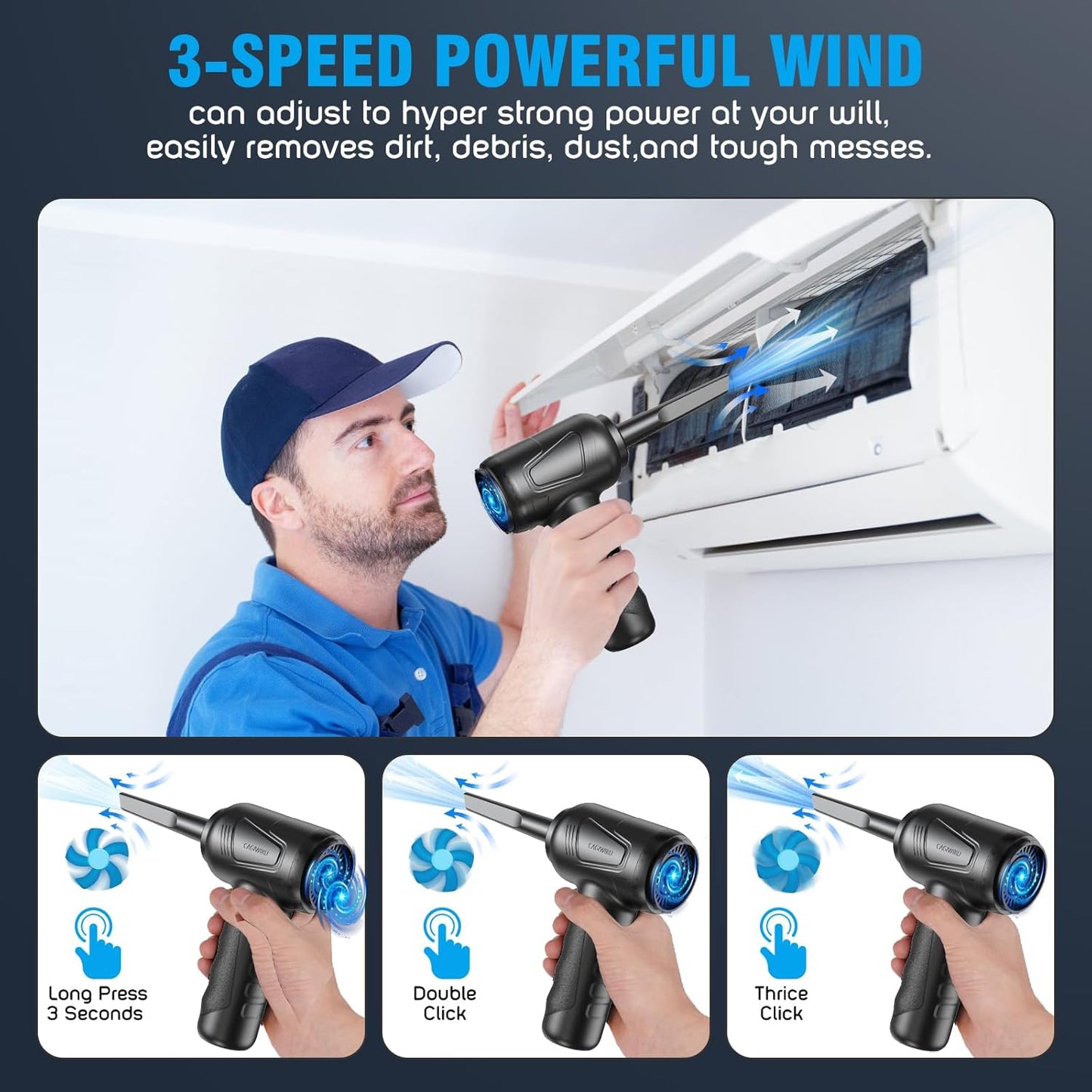 4-in-1 Electric Air Duster & Vacuum – 160000RPM, Cordless, Fast Charge