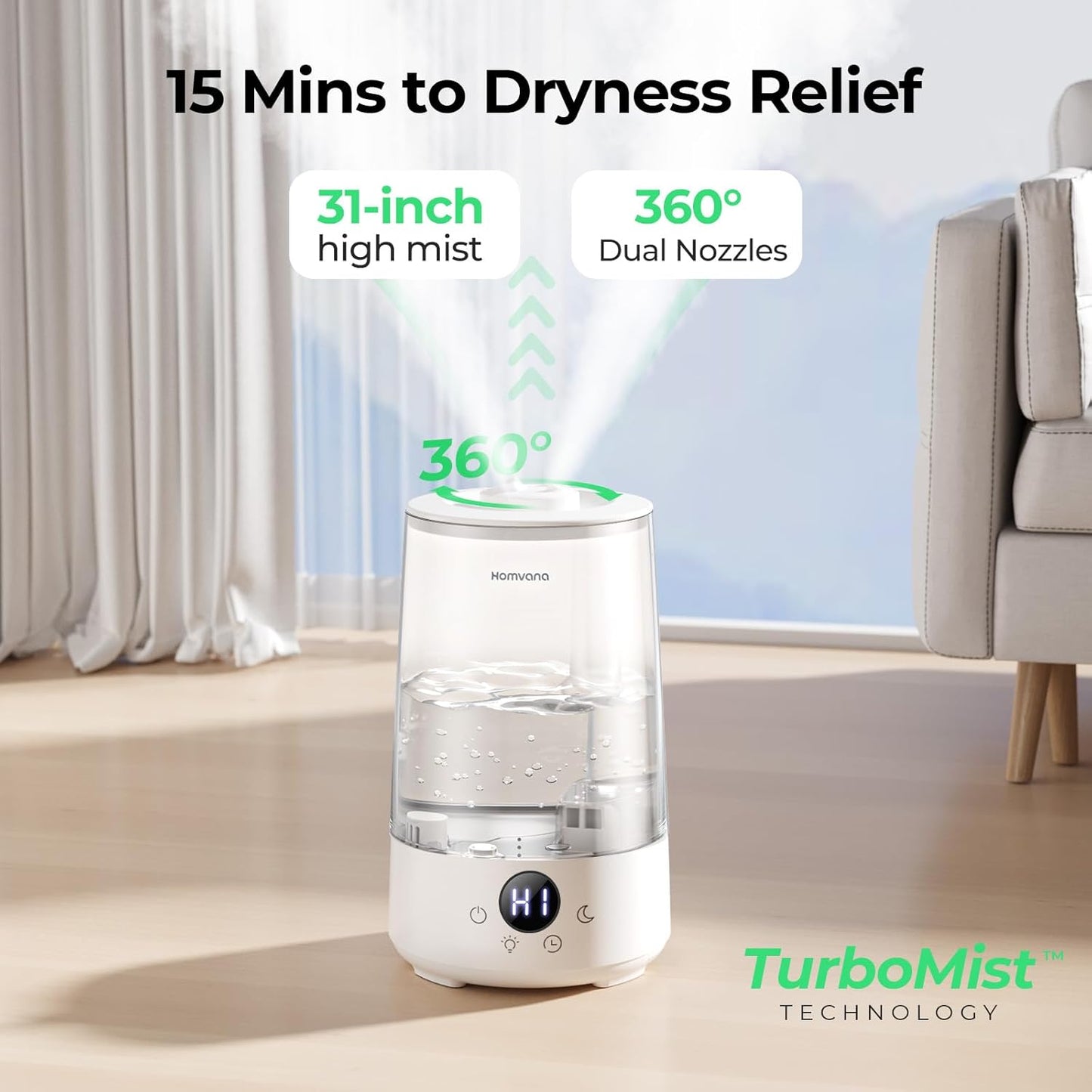 Homvana 3-in-1 Cool Mist Humidifier – 3.6L, Silent, Aroma Diffuser
