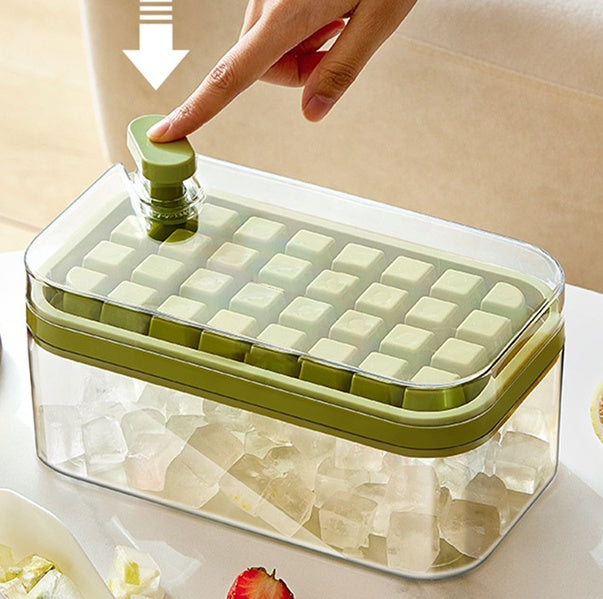 One-Button Ice Cube Maker Tray with Storage Box