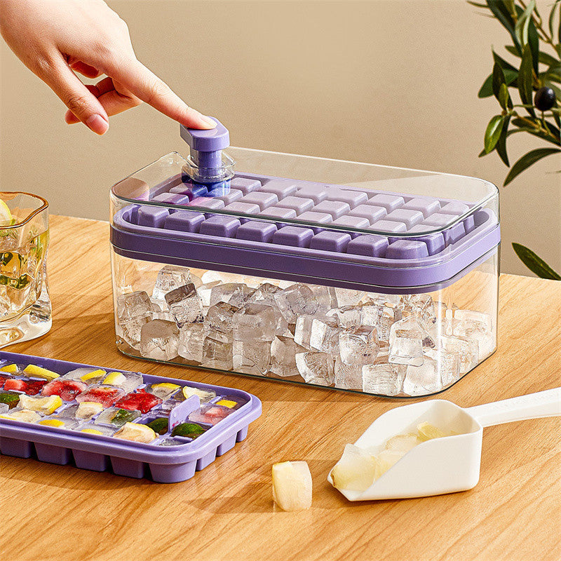 One-Button Ice Cube Maker Tray with Storage Box