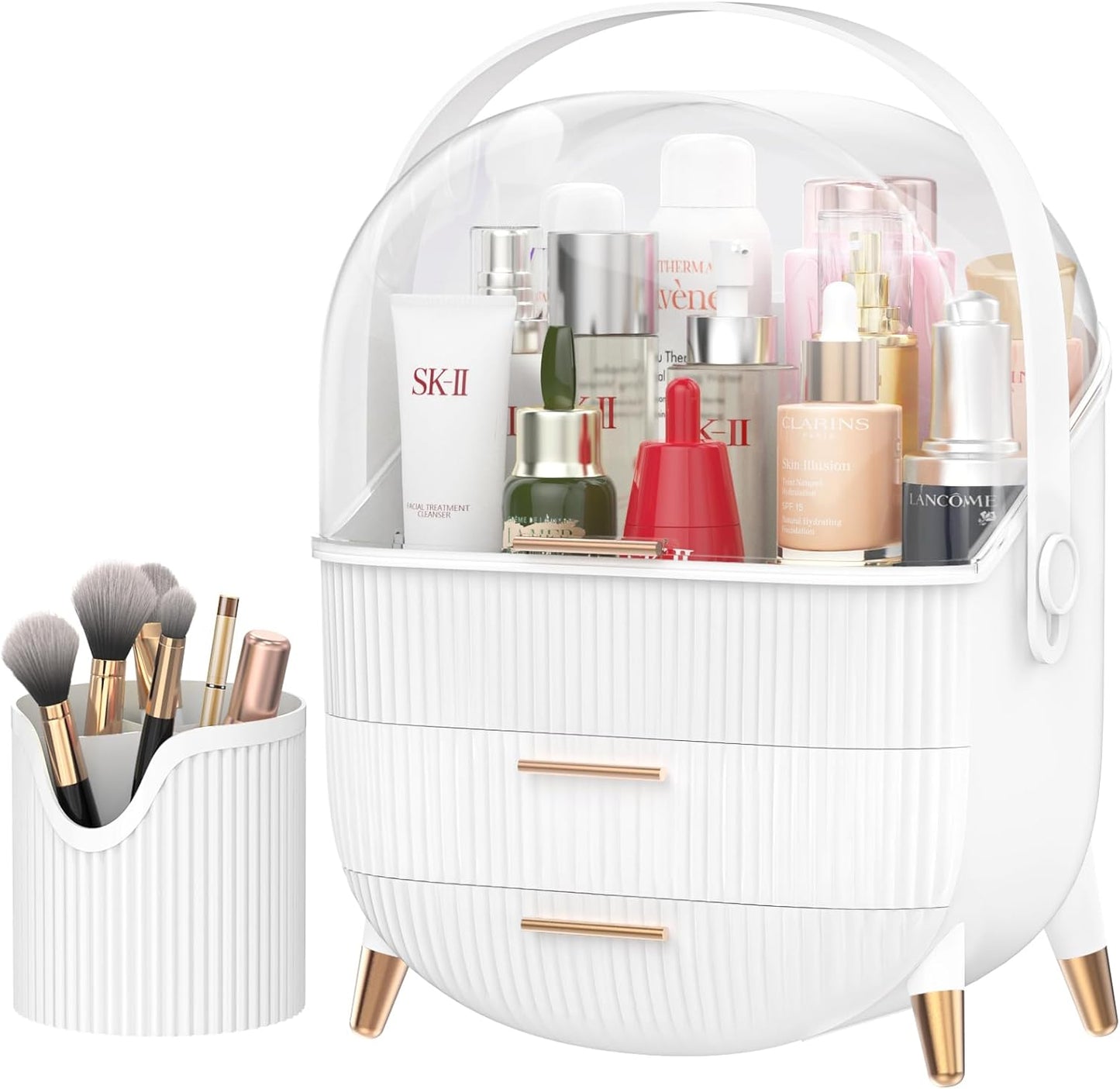 Forthee Makeup Organizer – 2 Drawers, Dustproof Skincare Storage Case (White)