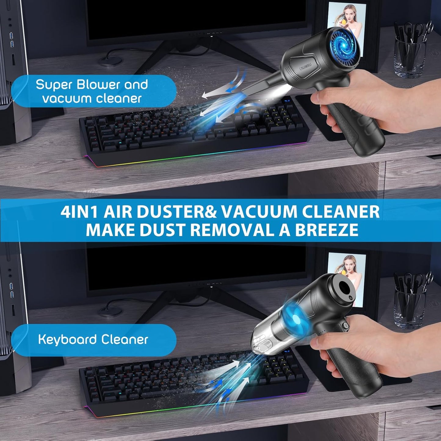 4-in-1 Electric Air Duster & Vacuum – 160000RPM, Cordless, Fast Charge